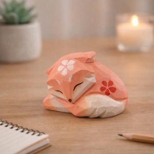 Hand Carved Sleeping Fox Wooden Figurine - Image 2