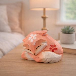 Hand Carved Sleeping Fox Wooden Figurine - Image 3