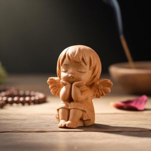 Hand-Carved Wooden Angel Figurine - Image 1