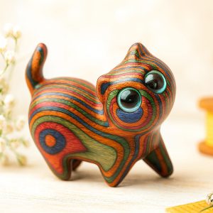 Hand-Carved Wooden Cat Figurine - Image 1