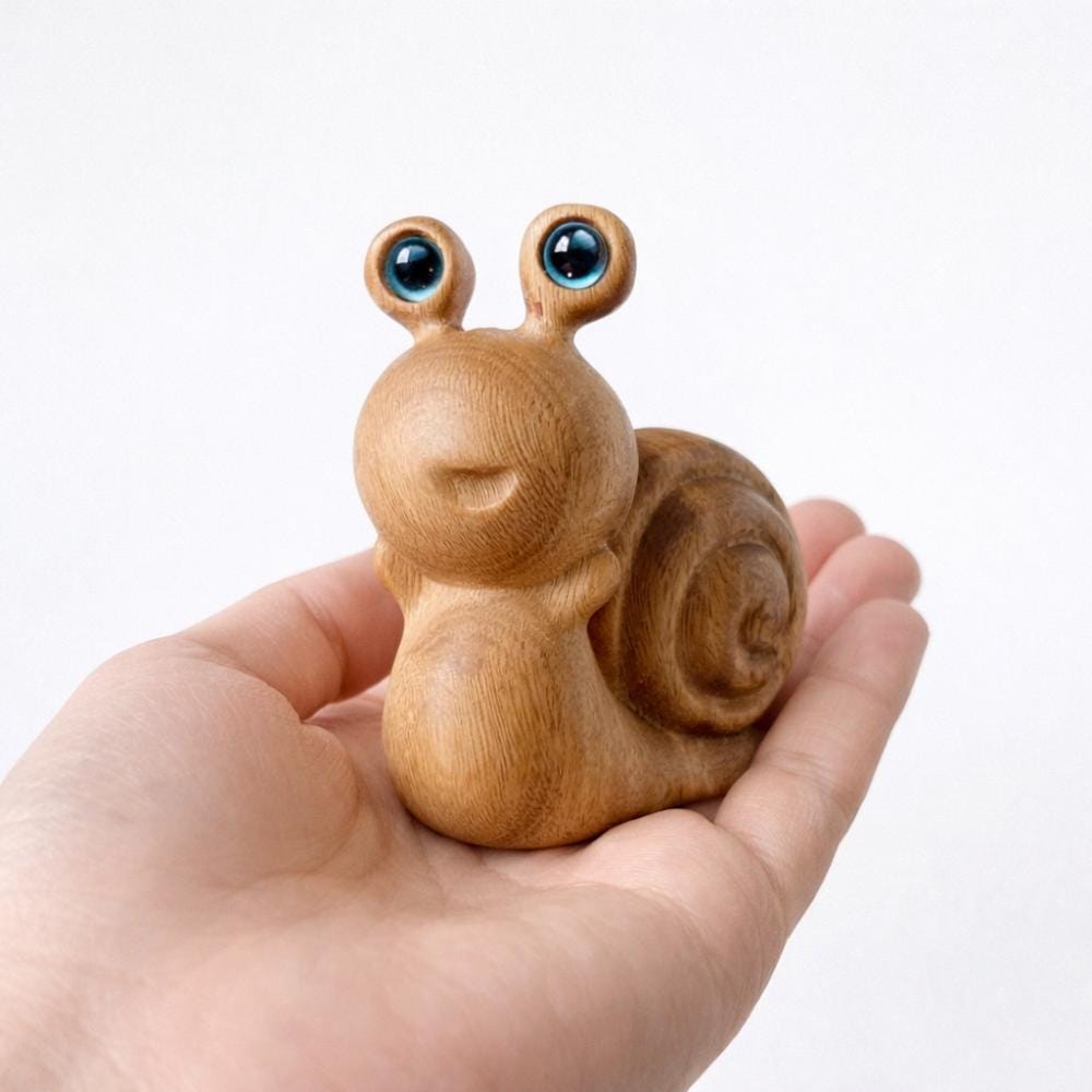 Hand Carved Wooden Snail Figurine Desk Decor - Image 2
