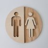 Round Wooden Unisex Bathroom Sign – Modern WC Decor - Image 1