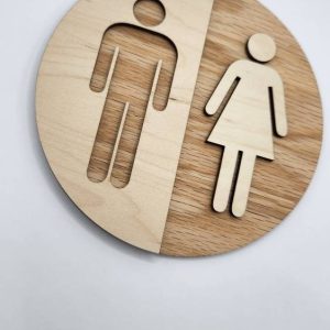Round Wooden Unisex Bathroom Sign – Modern WC Decor - Image 4