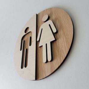 Round Wooden Unisex Bathroom Sign – Modern WC Decor - Image 6