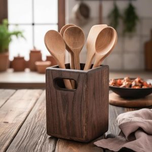 Walnut Wooden Spoon Holder – Kitchen Organizer - Image 2
