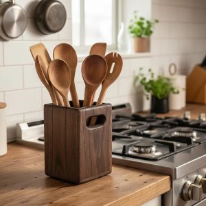 Walnut Wooden Spoon Holder – Kitchen Organizer - Image 3