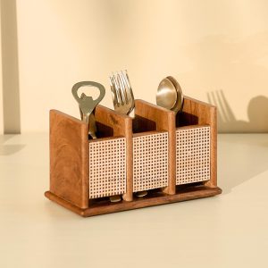 Wooden Cutlery Holder – 3 Section Organizer - Image 2