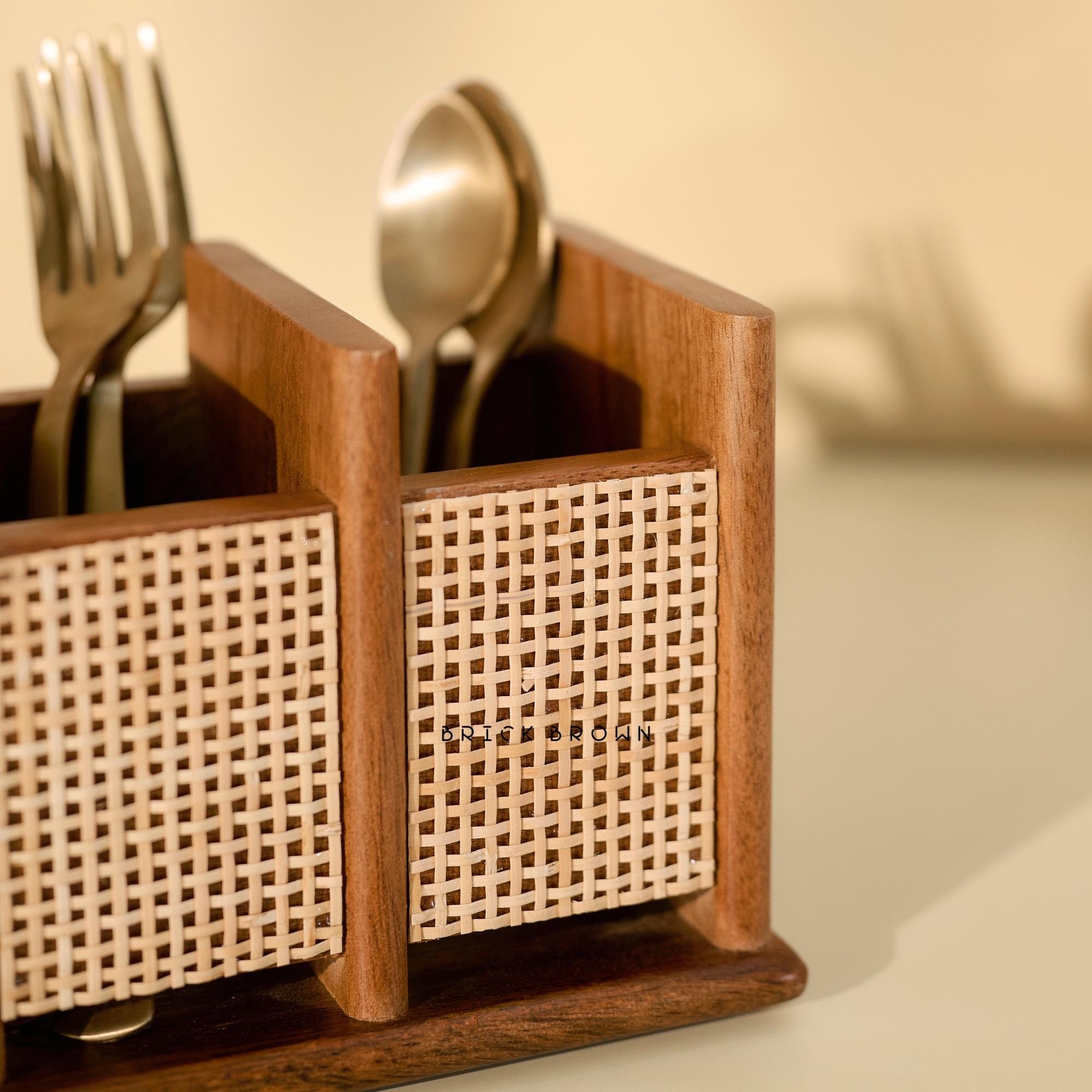 Wooden Cutlery Holder – 3 Section Organizer - Image 3