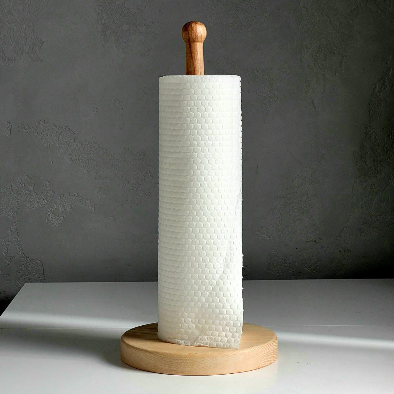 Wooden Paper Towel Holder – Solid Ash Kitchen Stand, Minimalist Countertop Organizer, Handmade Natural Wood Home Decor - Image 1